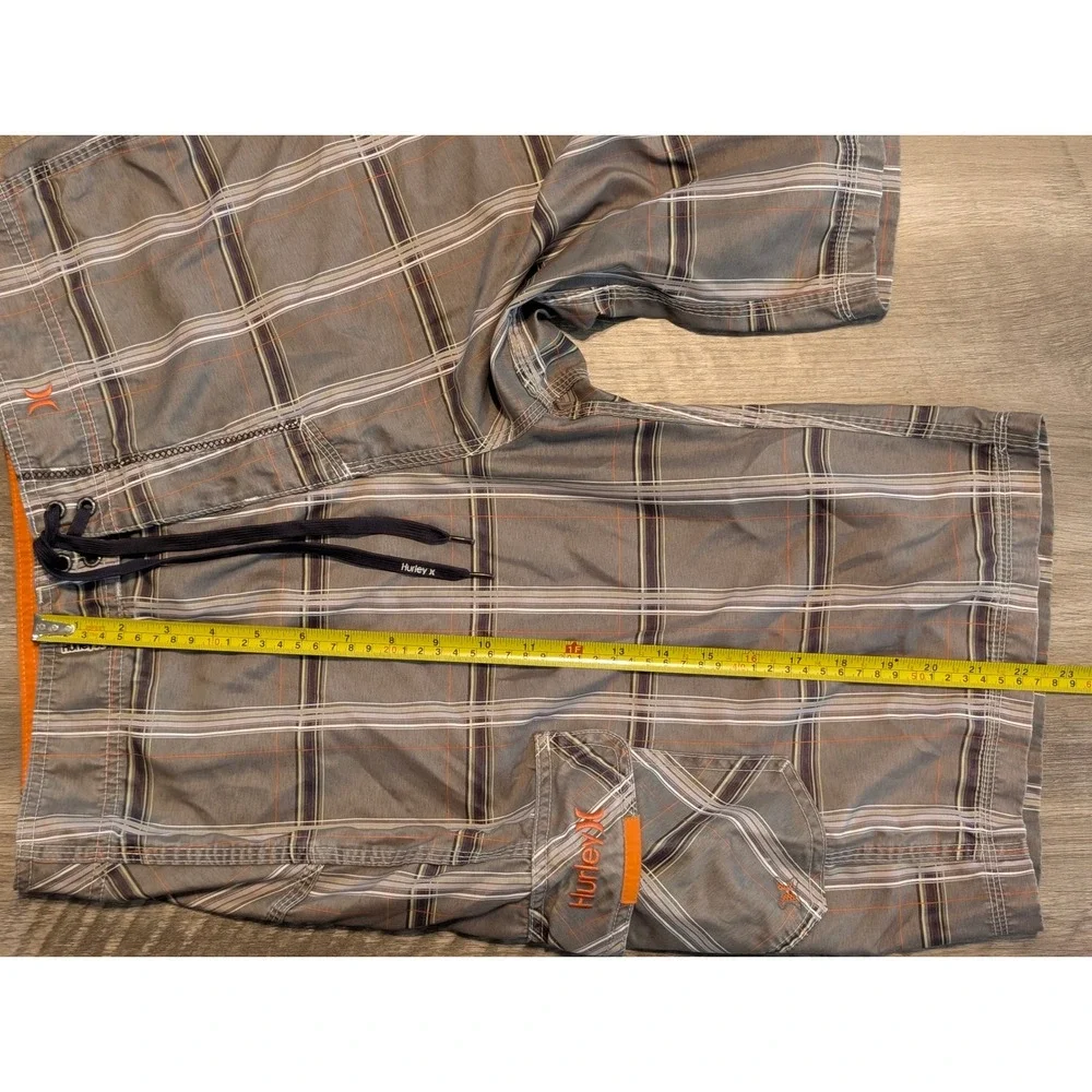 Hurley Mens‎ Plaid Board Shorts Green Orange Plaid Swim Trunks Size 34-36